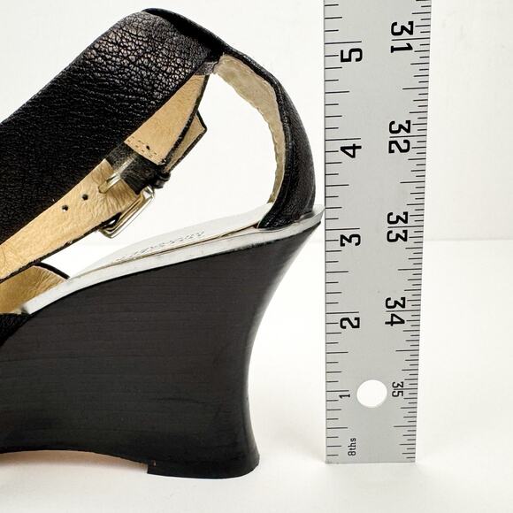 Michael Michael Kors Logo Black Leather Metallic Strappy Wedge Sandals Sz 7.5M - Picture 10 of 16